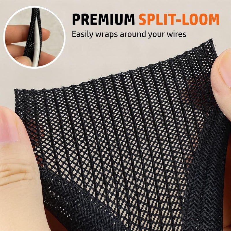 MGI SpeedWare Braided Split-Sleeve Wire Loom for High-Temperature Automotive Harness and Home Cable Management 25 feet (1/4") - Image 2